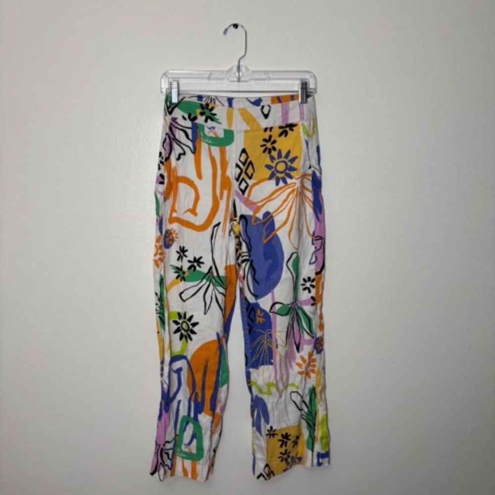 Chico's Surreal Escape Bold Print Linen Blend Wide Leg Pants SZ 00 US 2